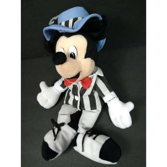 Disney Mickey Mouse 9" Striped Black/Gray Showman Outfit Hat and Shoes Plush Toy - Picture 4 of 12